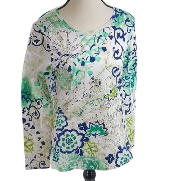 Christopher & Banks T Shirt Long Sleeve Abstract Floral Print Crew Neck Size S - Picture 1 of 8